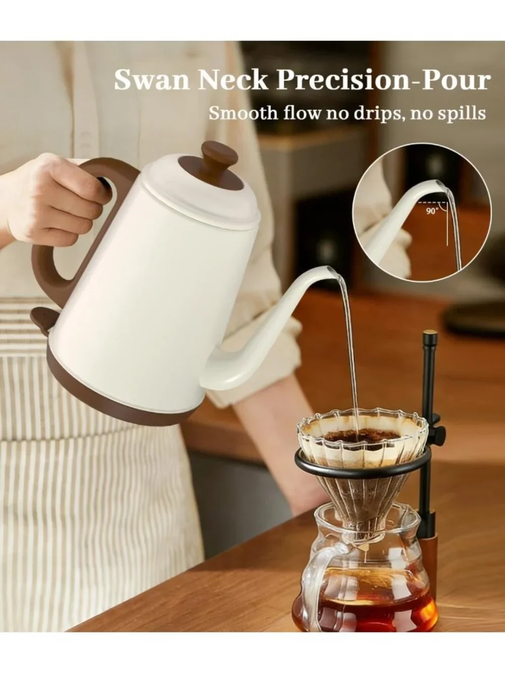 1L Gooseneck Electric Kettle - Fast Boiling, Stainless Steel, Auto Shut-Off